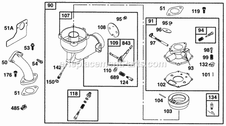 Carburetor Assy Diagram and Parts List for 190452-6049-01  Briggs and Stratton Engine
